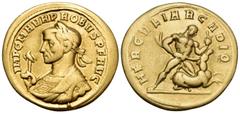 Roman Imperial Probus, 276-282. Aureus (Gold, 21 mm, 6.50 g, 11 h), Siscia. IMP C M AVR PROBVS P F AVG Laureate bust of Probus to left, wearing imperial mantle and holding eagle-tipped scepter in his 