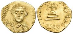 Byzantine Constans II, 641-668. Solidus (Gold, 18.5 mm, 4.43 g, 5 h), pseudo imperial coinage, a very early Arab-Byzantine imitation (?). N COHSTAN-TINV Crowned, draped and short-bearded bust of Const