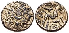 Celtic CELTIC, Britain. Atrebates & Regni. Uninscribed, circa 75-45 BC. Stater (Gold plated copper, 17 mm, 3.84 g, 4 h), Selsey Two-Faced (Remic Qa) type. Wreath pattern with crescents; small 'cog-whe