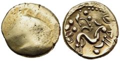 Celtic CELTIC, Northeast Gaul. Ambiani. Circa 60-50 BC. Stater (Gold, 18 mm, 6.12 g), issued during Caesar's Gallic Wars. Blank convex surface, with traces of design around the edges. Rev. Disjointed 