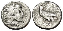 Greek KINGS OF MACEDON. Amyntas III, 393-370/69 BC. Triobol (Silver, 13 mm, 1.72 g, 5 h), Pella. Head of youthful Herakles to right, wearing lion's skin headdress. Rev. AMYN-TA Eagle standing to left,