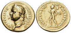 Roman Imperial Vitellius, 69. Aureus (Gold, 19.5 mm, 7.41 g, 6 h), Tarraco. A VITELLIVS IMP GERMAN Laureate head of Vitellius to left, globe and palm branch at point of bust. Rev. CONSENSVS EXERCITVM 