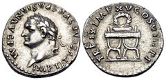 Roman Imperial Titus, 79-81. Denarius (Silver, 18.5 mm, 3.35 g, 6 h), Rome, 80. IMP TITVS CAES VESPASIAN AVG P M Laureate head of Titus to left. Rev. TR P IX IMP XV COS VIII P P Wreath set on curule c