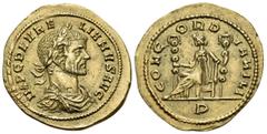 Roman Imperial Aurelian, 270-275. Aureus (Gold, 22 mm, 4.12 g, 7 h), Mediolanum, 1st officina, end of 270. MP C D AVRELIANVS AVG Laureate, draped and cuirassed bust of Aurelian to right. Rev. CONCORDI
