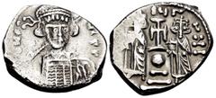 Byzantine Constantine IV Pogonatus, with Heraclius and Tiberius, 668-685. Hexagram (Silver, 20 mm, 5.71 g, 6 h), Constantinople, 674-681. d N COIANЧS P Helmeted and cuirassed bust of Constantine facin