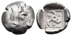 Greek DYNASTS OF LYCIA. Kuprilli, circa 470/60-440/35 BC. Obol (Silver, 9.5 mm, 0.56 g, 3 h). Forepart of a horned lion-griffin to right. Rev. kup (in Lycian) Triskeles with an annulet at the center c