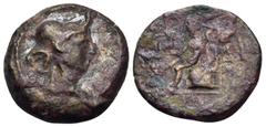 Greek SELEUKID KINGS OF SYRIA. Demetrios I Soter, 162-150 BC. (Bronze, 15.5 mm, 2.65 g, 2 h), Seleukeia-on-the Tigris. Head of Demetrios I to right, wearing elephant's skin headdress. Rev. ΒΑΣΙΛΕΩΣ ΔΗ