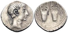 Roman Provincial LYCIA, Lycian League. Masicytes. Augustus, 27 BC-AD 14. Drachm (Silver, 17.5 mm, 2.92 g, 12 h), c. 27-19/8. Λ - Υ Bare head of Augustus to right. Rev. Μ/Α Two lyres; in field to left,