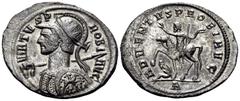 Roman Imperial Probus, 276-282. Antoninianus (Billon, 25 mm, 3.77 g, 6 h), Cyzicus mint, 1st officina (A), 276-277. VIRTVS P-ROBI AVG Radiate, helmeted and cuirassed bust of Probus to left, holding sp