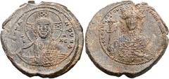 BYZANTINE COINS Theodora, 1055-1056. Seal or Bulla (Lead, 36 mm, 30.00 g, 12 h), Constantinople. + ЄMMA-NOYHΛ / IC - XC Draped bust of Christ Pantokrator facing, wearing nimbus decorated with five pel