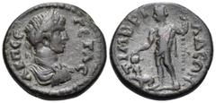 The Vineyard Colection Part IV, Roman Provincial PISIDIA. Timbriada. Geta, 209-212. (Bronze, 18 mm, 5.83 g, 6 h). Α Κ Π CΕ ΓΕΤΑC Laureate, draped and cuirassed bust of Geta to right. Rev. ΤΙΜΒΡΙΑΔΕΩΝ 