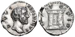 Roman Imperial Divus Antoninus Pius, died 161. Denarius (Silver, 17 mm, 2.97 g, 6 h), struck under Marcus Aurelius and Lucius Verus, Rome, 161. DIVVS ANTONINVS Bare head of Antoninus Pius to right. Re