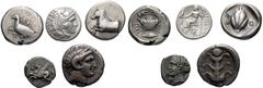 Large Lots GREEK. 5th-3rd centuries BC. (Silver, 28.32 g). A lot of Five (5) silver issues from Sicily, Greece, and Kyrenaika. Includes a didrachm from Akragas in Sicily, a drachm of Alexander the Gre