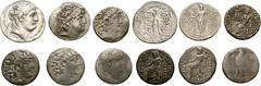 Large Lots GREEK & ROMAN PROVINCIAL. (Silver, 90.59 g). A lot of Six (6) Seleukid and Antiochene tetradrachms. Includes Antiochos VII, Antiochos VIII, Aulus Gabinius, Posthumous Philip I Philadelphos 
