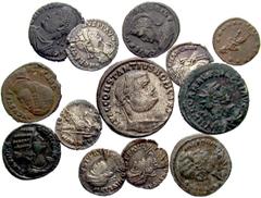 Large Lots ROMAN IMPERIAL. 3rd-4th century AD. (Mixed metals, 35.54 g). A lot of thirteen (13) silver and bronze coins from the period of the First Tetrarchy to the Theodosian dynasty. Includes bronze