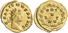 Roman Imperial & Provincial Gallienus, 253-268. Aureus (Gold, 22 mm, 3.63 g, 6 h), Mediolanum, 262. GALLIENVS P F AVG Radiate head of Gallienus to right. Rev. VOT / X / ET / XX within laurel wreath. C