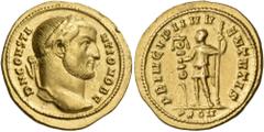 Roman Imperial & Provincial Constantius I Chlorus, as Caesar, 293-305. Aureus (Gold, 18 mm, 5.37 g, 12 h), Rome, 294. D N CONSTA-NTIO NOB C Laureate head of Constantius to right. Rev. PRINCI-PI IV-VEN