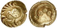 CELTIC, Central Europe. Vindelici. Early 1st century BC. Stater (Gold, 7.49 g 9). Head of eagle to left within wreath with a jeweled closing above Rev. Three pellets within torque with pellet at each 