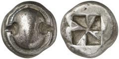 BOEOTIA, Thebes. 525-480 BC. Drachm (Silver, 6.06 g). Boeotian shield Rev. Square incuse with clockwise mill-sail pattern. BCD Boiotia 331 (this coin). BMC 5. Attractively toned and unusually nice. Go