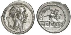 L. Marcius Philippus. 57 BC. Denarius (Silver, 4.32 g 2), Rome. ANCVS Head of Ancus Marcus to right, wearing diadem; behind, lituus Rev. PHILIPPVS Equestrian statue to right, on aqueduct; within the a