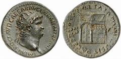 Nero. 54-68. Dupondius (Orichalcum, 14.82 g 6), Rome, 67. IMP NERO CLAVD CAESAR AVG GERM P M TR P XIII P P Radiate head of Nero to right with slight beard Rev. PACE P R VBIQ PARTA IANVM CLVSIT / S C V