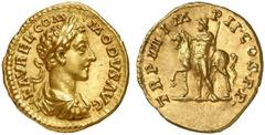 Commodus. 177-192. Aureus (Gold, 7.22 g 7), Rome, 178. L AVREL COMMODVS AVG Laureate, draped and cuirassed bust of Commodus to right Rev. TR P III IMP II COS P P Castor standing left, holding spear an