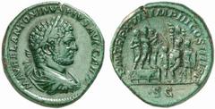 Caracalla. 198-217. Sestertius (Orichalcum, 23.66 g 1), Rome, 214. M AVREL ANTONINVS PIVS AVG GERM Laureate, draped and cuirassed bust of Caracalla to right Rev. P M TR P XVII IMP III COS IIII P P / S