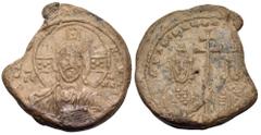 Byzantine Seals BYZANTINE SEALS, Imperial. Basil II Bulgaroktonos, with Constantine VIII, 976-1025. Seal or Bulla (Lead, 28 mm, 19.59 g, 11 h). [+ЄΜΜΑ] - ΝΟYΗΛ / IC - XC Nimbate bust of Christ Pantokr