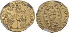 World ITALY. Venice. Ludovico Manin, 1789-1797. Zecchino (Gold, 21.5 mm, 3.40 g, 10 h), 120th, and last, Doge of Venice. LVDOV• MANIN• / S •M• VЄNЄT• / DVX St. Mark standing right, presenting banner t