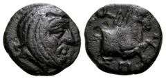 Greek IONIA. Achaemenid Period. Spithridates, satrap of Lydia and Ionia, circa 334 BC. Chalkous (Bronze, 10.5 mm, 1.06 g, 11 h). Head of Spithridates to right, wearing satrapal headdress. Rev. ΣΠ-I Fo