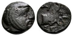 Greek IONIA. Achaemenid Period. Spithridates, satrap of Lydia and Ionia, circa 334 BC. Chalkous (Bronze, 10 mm, 1.06 g, 1 h). Head of Spithridates to right, wearing satrapal headdress. Rev. ΣΠ-I Forep