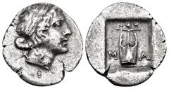 Greek LYCIA, Lycian League. Masikytes. Circa 48-42 BC. Hemidrachm (Silver, 16 mm, 1.54 g, 12 h). Λ-Y Laureate head of Apollo to right. Rev. M-A Lyre; above, star; all within rectangular incuse. Troxel