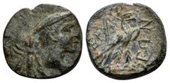 Greek LYCIA. Termessos. 1st century BC. (Bronze, 12 mm, 1.25 g, 2 h). Draped bust of Hermes to right, wearing petasos; behind, bee. Rev. ΤΕΡΜHΣΣΕΩΝ Eagle standing right on caduceus. SNG Copenhagen 143
