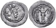 Central Asian SASANIAN KINGS. Yazdgard I, 399-420. Drachm (Silver, 29 mm, 4.20 g, 3 h), AS (Aspahān or Aspānvar) mint. crowned and cuirassed bust of Yazdgard I to right, wearing mural crown with front