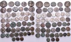 Large Lots ROMAN REPUBLICAN & IMPERIAL. Circa 1st century BC - 4th century AD. (Silver/Bronze, 120.00 g). A lot of Fifty (50) silver and bronze coins from the Roman Republic and the Roman Empire, incl