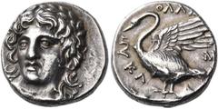 Greek IONIA. Klazomenai. Circa 370-360 BC. Drachm (Silver, 16 mm, 4.17 g, 1 h), struck under the magistrate Apollas. Laureate head of Apollo facing, turned slightly to the left, wearing chlamys visibl