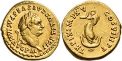Roman Imperial & Provincial Titus, 79-81. Aureus (Gold, 19 mm, 7.30 g, 12 h), Rome, 1 January - 30 June, 80. IMP TITVS CΛES VESPΛSIΛN ΛVG P M Laureate head of Titus to right. Rev. TR P IX IMP XV - COS