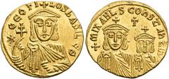 Byzantine Theophilus, 829-842. Solidus (Gold, 20 mm, 4.41 g, 5 h), Constantinople, c. 831-842. * ΘEOFI-LOS bASILE Θ Crowned facing bust of Theophilus, wearing chlamys, holding patriarchal cross in rig