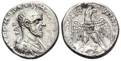 Roman Provincial CYRRHESTICA. Hierapolis. Macrinus, 217-218. Tetradrachm (Silver, 23.5 mm, 11.56 g, 1 h). Α[ΥΤ Κ Μ ΟΠEΛ CE ΜΑΚΡEΙΝΟC CE Laureate, draped, and cuirassed bust of Macrinus to right . Rev.
