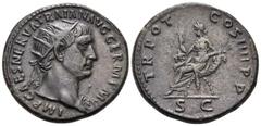Roman Imperial Trajan, 98-117. Dupondius (Orichalcum, 27 mm, 13.31 g, 6 h), Rome, 101-102. IMP CAES NERVA TRAIAN AVG GERM P M Radiate head of Trajan to right, Aegis on left shoulder. Rev. TR POT COS I