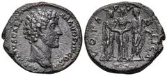 Roman Imperial Marcus Aurelius, as Caesar, 139-161. As (Bronze, 27 mm, 10.13 g, 12 h), struck under his adoptive father, Antoninus Pius, Rome, 145. AVRELIVS CAESAR AVG P II F COS II Bare head of Marcu