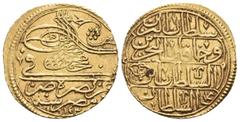 Ottoman Empire ISLAMIC, Ottoman Empire. Mahmud I, AH 1143-1168 / AD 1730-1754. Zeri Mahbub (Gold, 20 mm, 2.59 g, 12 h), Misr (Cairo), AH 1143 = AD 1730. KM 86. Good very fine.