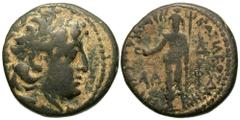 Greek SELEUKID KINGS OF SYRIA. Demetrios II Nikator, second reign, 129-126/5 BC. (Bronze, 19 mm, 5.62 g, 1 h), quasi-municipal issue, Laodikeia in Phoenicia (Berytos). Diademed and draped bust of Deme