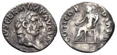 Roman Imperial Vitellius, AD 69. Denarius (Silver, 18 mm, 3.14 g, 6 h), Rome, April-December 69. A VITELLIVS GERM IMP AVG TR P Laureate head of Vitellius to right. Rev. CONCORDIA P R Concordia seated 