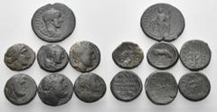 Large Lots GREEK & ROMAN PROVINCIAL. Circa 4th century BC -3rd Century AD. (Bronze, 57.86 g). A lot of Seven (7) Greek and Roman Provincial bronze coins, including an attractive issue of Gordian II. M