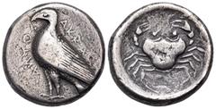 Greek SICILY. Akragas. Circa 465/4-446 BC. Tetradrachm (Silver, 24 mm, 16.45 g, 3 h). AKRAC - ANTOΣ Eagle with closed wings standing to left. Rev. Crab, with open claws, seen from above. Westermark 32