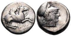Greek ILLYRIA. Dyrrhachion (as Epidamnos). Circa 436-433 BC. Stater (Silver, 19.5 mm, 8.52 g, 3 h). E Pegasos with curved wing flying right; below, club to right. Rev. Head of Athena to right, wearing