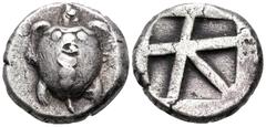 Greek ISLANDS OFF ATTICA, Aegina. Circa 480-457 BC. Stater (Silver, 20 mm, 12.12 g, 8 h). Sea turtle, head in profile, with 'T-back' design on shell. Rev. Large square incuse with heavy skew pattern. 