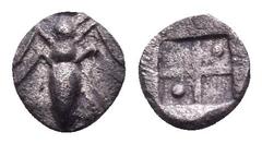 Greek CIMMERIAN BOSPOROS. Pantikapaion. Circa 470-460 BC. Tetartemorion (Silver, 5.5 mm, 0.15 g). Ant. Rev. Quadripartite incuse square, pellet in two opposing quarters angles. Frolova Type XX. HGC 7,