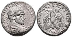 Roman Provincial SYRIA, Seleucis and Pieria. Gabala. Macrinus, 217-218. Tetradrachm (Billon, 24 mm, 12.73 g, 11 h). AYT KAI M ΟΠ C-E MAKPINOC Laureate, draped and cuirassed bust of Macrinus to right .